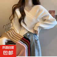 針織衫女韓版慵懶風(fēng)寬松交疊式不規(guī)則V領(lǐng)毛衣上衣打底衫 HMZZ2841 米白色 S