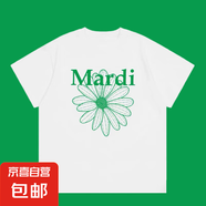 Mari短袖金高銀雛菊腸狗印花女2025夏220克純棉上衣情侶T恤潮 1972白色綠花系列 XL