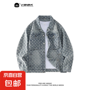 春秋季美式潮牌復(fù)古牛仔夾克男士歐美風(fēng)水洗小香風(fēng)提花工裝外套 淺藍(lán) B03自然 M