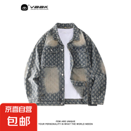 春秋季美式潮牌復(fù)古牛仔夾克男士歐美風(fēng)水洗小香風(fēng)提花工裝外套 黃泥色 B03自然 M