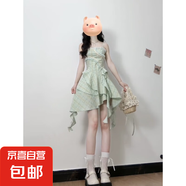 2025年新款百搭法式茶歇連衣裙女夏季新款荷葉邊不規則顯瘦短裙子 不規則吊帶裙 L