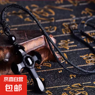 黑曜石十字吊墜冰種項鏈配飾水晶項鏈吊墜男女禮物 黑曜石十字架吊墜 編織繩款