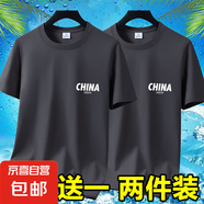 2025夏季冰絲男士短袖t恤休閑百搭大碼男裝半袖印花體恤打底衫-SL 短袖CHINA-深灰+深灰 3XL 碼【145-160斤】