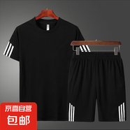 SOAH男士時尚休閑運動款T恤套裝短袖短褲舒適透氣吸濕潮流夏季韓 黑色 M