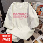 100%純棉印花短袖t恤女美式復古夏季寬松oversize牌高街情侶裝CY 46PXZH白灰 L  建議110-125斤