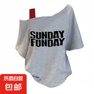 斜肩KT貓短袖t恤女2025新款夏季寬松休閑學(xué)生網(wǎng)紅風(fēng)韓系露肩上衣 灰色-斜肩黑色字母 2XL