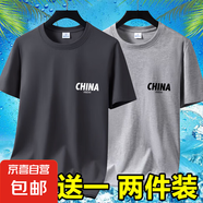 2025夏季冰絲男士短袖t恤休閑百搭大碼男裝半袖印花體恤打底衫-SL 短袖CHINA-深灰+淺灰 XL 碼【105-120斤】