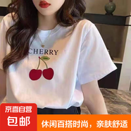 夏季短袖T恤女學生寬松潮ins印花韓版印花五分短袖 櫻桃白色 XL