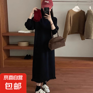 針織連衣裙韓版寬松中長款顯瘦針織裙大衣內(nèi)搭毛衣裙 HMDR839 黑色 2XL 建議體重：135-150斤
