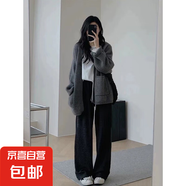 錦裳淑灰色中長(zhǎng)款毛衣外套女秋冬寬松慵懶風(fēng)針織開(kāi)衫外搭外穿Q77 灰色 L