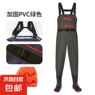 水褲半身衣服雨褲帶雨鞋皮叉褲抓魚全身男連體水庫水鞋加厚下水褲 前后加高字母綠雙護膝-加厚 42