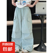 女童褲子春秋薄款工裝褲大童初中生女孩青少年夏裝傘兵褲 綠色 120