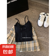 純欲蕾絲花邊抹胸背心女夏季甜辣妹蝴蝶結修身小吊帶短款美背上衣 黑色-固定杯 均碼 建議體重80-135斤
