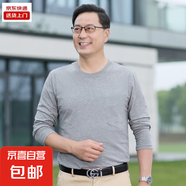 男士爸爸秋裝上衣純棉打底衫春秋季薄款長袖T恤中老年人爺爺 XJFS 淺灰色 L 【100-125斤】