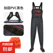水褲半身衣服雨褲帶雨鞋皮叉褲抓魚全身男連體水庫水鞋加厚下水褲 前后加高字母黑雙護膝-輕便 43