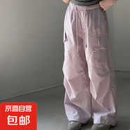 女童褲子春秋薄款工裝褲大童初中生女孩青少年夏裝傘兵褲 粉色 120