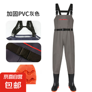 水褲半身衣服雨褲帶雨鞋皮叉褲抓魚全身男連體水庫水鞋加厚下水褲 前后加高灰雙護膝-特厚 42