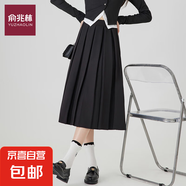 jk半身裙女2024春秋新款氣質(zhì)復(fù)古寬松高腰法式a字中長款百褶裙子 黑色 M (95斤-105斤)