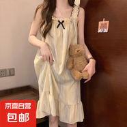 吊帶背心睡衣女款夏季甜美可愛卡通春秋女士連衣睡裙帶胸墊 豎條紋 【帶胸墊】 XL