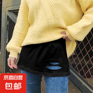 短款修身短袖t恤女夏季2025新款內(nèi)搭外穿ins超火正肩上衣體恤003 012黑色屁簾【破洞款】 XL 參考110-120斤