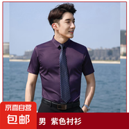 高品質(zhì)職業(yè)白襯衫男女同款夏季短袖工作服襯衣4S銷售工裝酒店前臺 男-紫色 單件襯衫（Z8801） L