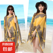 優(yōu)雅復古雪紡印花防曬披肩夏天女絲巾開衫度假海灘超大薄款沙灘巾 復古-黃色 100-155