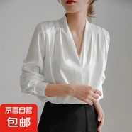 2025女裝白色V領(lǐng)緞面襯衫職場通勤內(nèi)搭西裝高級上衣職業(yè)裝白襯衣 675白色【V領(lǐng)】 XL 推薦【120-130斤】