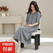 睡裙女夏季莫代爾短袖半袖長裙冰絲涼感睡衣感胖mm大碼中長款 Z5904 2XL