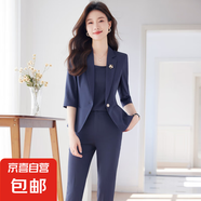 夏季新款輕薄透氣彈力冰絲麻西裝套裝職業(yè)通勤休閑女神范氣質(zhì)套裝 灰色 單件外套（Ki813） XL
