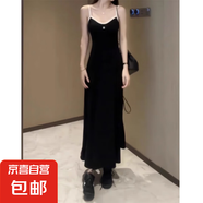 法式包臀長(cháng)裙女2025夏季時(shí)尚休閑款a字條紋修身顯瘦吊帶連衣裙 黑色【高個(gè)子】 （建議身高163-1 2XL