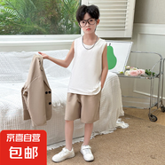 鑫佑宇男童短褲西裝套裝2025夏季新款時髦洋氣小西服婚禮花童禮服 卡其色 三件套 120