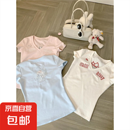 純欲風(fēng)鏤空蕾絲kitty貓短袖T恤女夏季修身顯瘦v領(lǐng)甜辣妹短款上衣 白色 優(yōu)質(zhì)原版 M