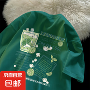 220克純棉短袖t恤女2025夏多巴胺穿搭夏新款超好看上衣夏日B701YL 2298墨綠色(檸檬水果胸標(biāo)) M