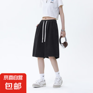 美式復(fù)古高腰寬松直筒闊腿七分褲夏季新款水洗復(fù)古牛仔褲 W06牛仔五分褲-黑色   4XL