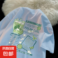 220克純棉短袖t恤女2025夏多巴胺穿搭夏新款超好看上衣夏日B701YL 2298冰川藍(lán)(檸檬水果胸標(biāo)) L