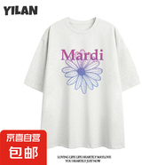 220克純棉Mardi小雛菊印花短袖t恤顯瘦半袖上衣女休閑T上衣B701YL 米白灰【2692紫藍(lán)】 L