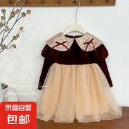 卡麥郎女童連衣裙2025秋季新款洋氣高級小禮服娃娃領(lǐng)蝴蝶結小女孩 紅色 110