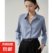 暗門(mén)襟面試短袖襯衣職業(yè)襯衫女夏氣質(zhì)高級(jí)感法式上衣顯瘦工裝襯衣 藍(lán)色長(zhǎng)袖 暗扣 CC1 S
