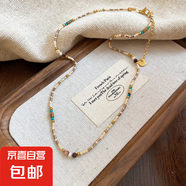 不銹鋼水晶珍珠串珠星星吊墜項鏈民族風(fēng)鎖骨鏈個(gè)性小眾設計感項飾 項鏈-金色-咖色