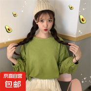 跨境2025韓版chic甜美復(fù)古顯瘦抽褶燈籠袖上衣減齡早秋長(zhǎng)袖襯衫女 綠色 XL