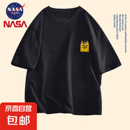 NASAN-JIOEN黃袋涂鴉貓咪圖案情侶短袖T恤男士潮流休閑上衣ZYFS 黑色TP-L-9107 3XL 【140-160】