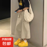 深灰色美式復(fù)古工裝裙女夏薄2025新款中長(zhǎng)款包臀裙高腰顯瘦半身裙 杏色 XL