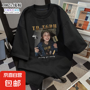 男士短袖T恤笑臉女孩圖案印花潮流個性英文設計夏季通勤百搭ZYFS 黑色 A-7579【100%純棉】 XL 【125-140】