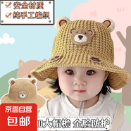 兒童遮陽(yáng)帽夏季男女童卡通小熊防曬草帽寶寶出游透氣太陽(yáng)帽子 小熊爪印【卡其色】1個(gè)