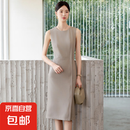 無(wú)袖背心連衣裙女2025新款春秋季職業(yè)正裝氣質(zhì)收腰中裙高級感裙子 燕麥色（單件連衣裙） S