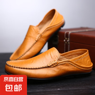 【真皮透氣】休閑皮鞋男駕車(chē)鞋透氣懶人鞋軟底豆豆鞋軟皮一腳蹬 棕色 38