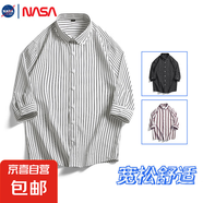 NASALIKE新款春季新款輕奢免燙時(shí)尚七分袖襯衫修身潮流帥氣百搭 白色黑條 -NASA-S131七分襯衫 2XL 【130-140斤】