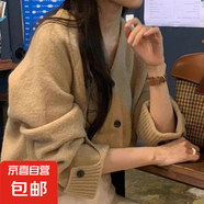 法式圓領(lǐng)系帶針織衫毛衣女春秋新款時(shí)尚氣質(zhì)開(kāi)衫長(cháng)袖外套洋氣上衣 4023卡其 XL  【建議121斤-135斤】