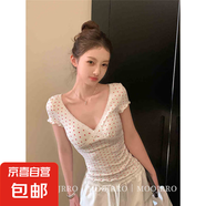 法式白色蕾絲波點(diǎn)V領(lǐng)短袖T恤女夏季純欲辣妹風(fēng)修身小個(gè)子短款上衣 愛(ài)心短袖 M
