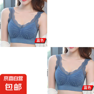 無鋼圈蕾絲美背抹胸內衣小胸聚攏裹胸內衣女學生韓版抹胸背心式 2件裝：藍色+藍色 M 【80-105斤】
